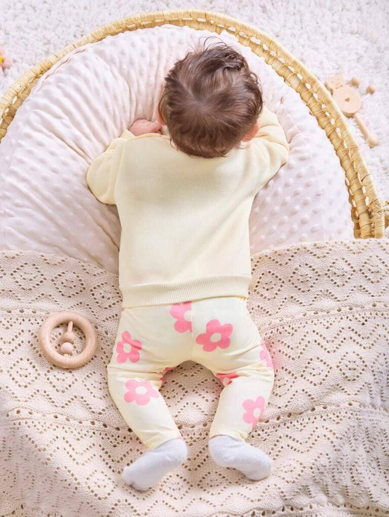 Sweat et pantalon floraux - pyjama fille en coton doux respirant
