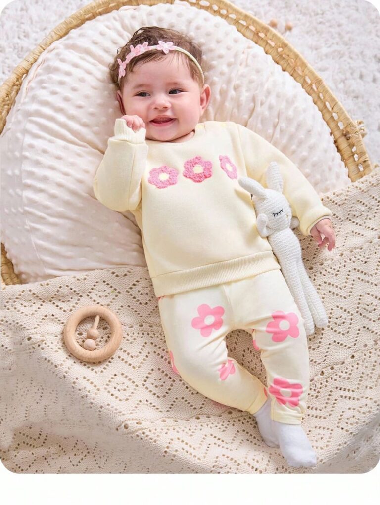 Sweat et pantalon floraux - pyjama fille en coton doux respirant
