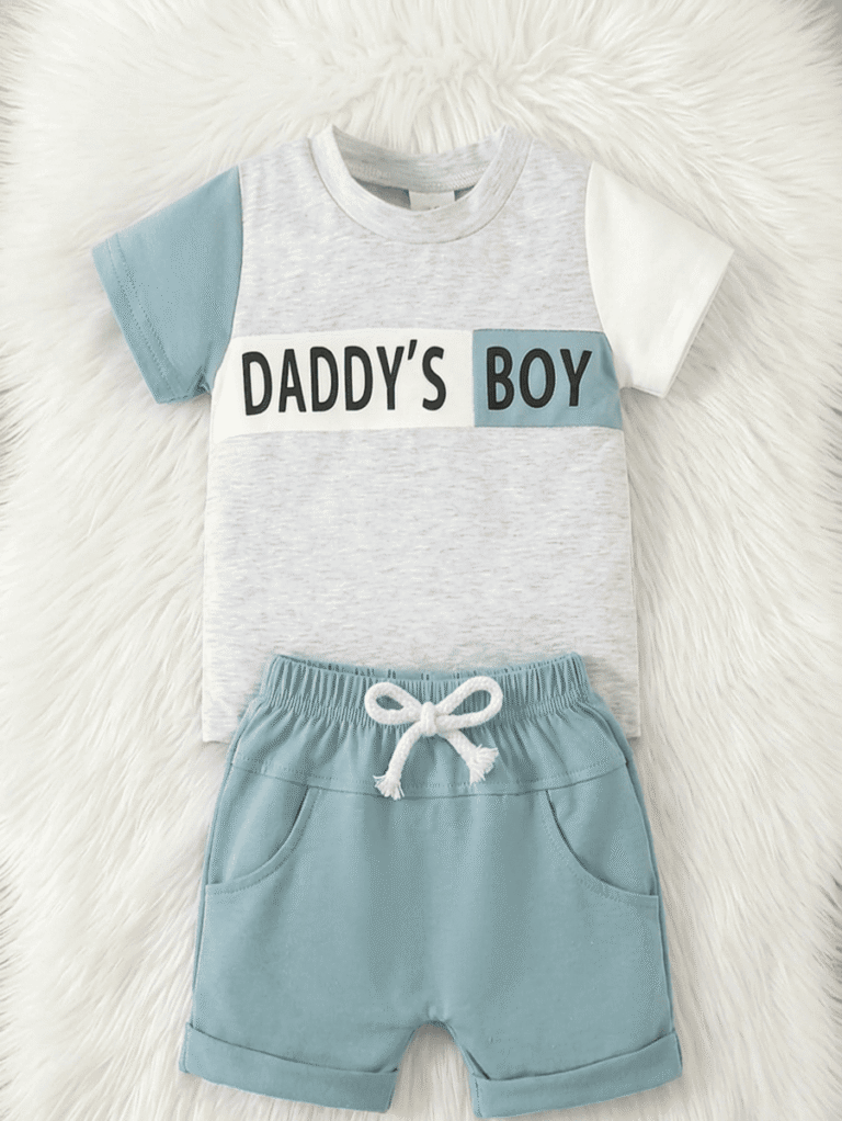 Ensemble t-shirt daddys boy et short assorti garcon ete - Kidzaz