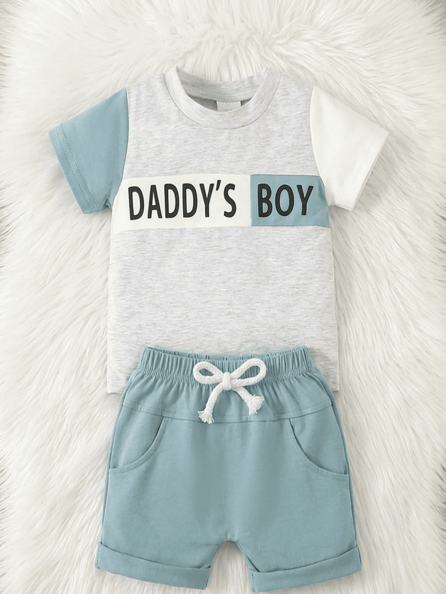 Ensemble t-shirt daddys boy et short assorti garcon ete - Kidzaz