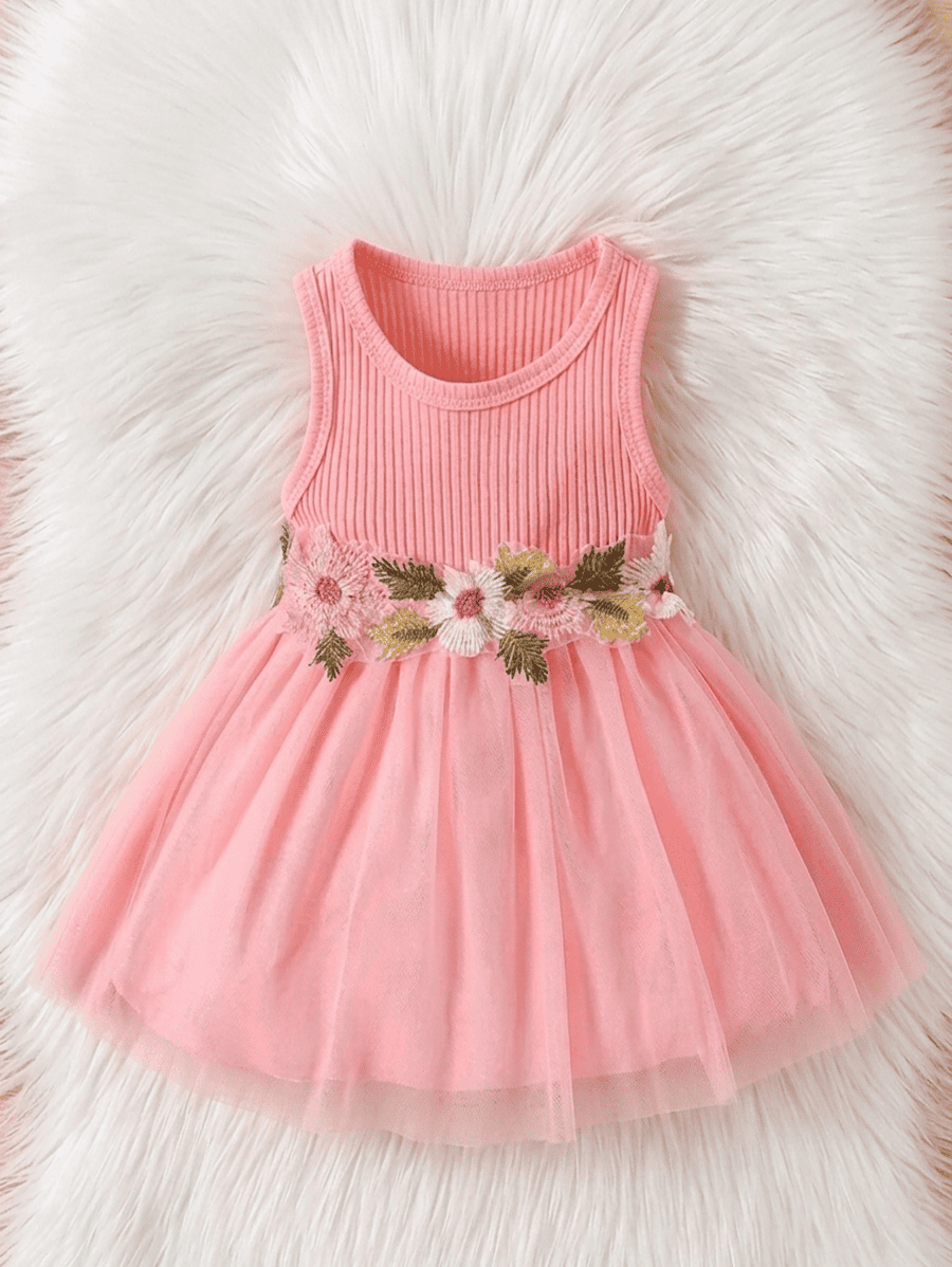 Robe tutu avec ceinture fleurie brodee fille tenue ceremonie - Kidzaz