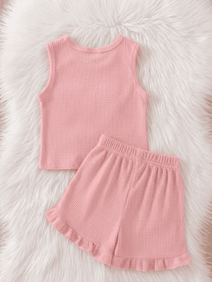 Set ete 2 pieces en tissu gaufre bebe fille vetement coton - Kidzaz (5)