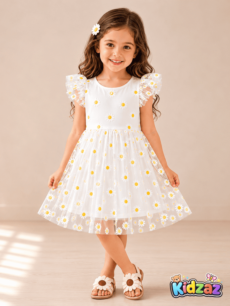 Robe d'été blanche à fleurs pour fille