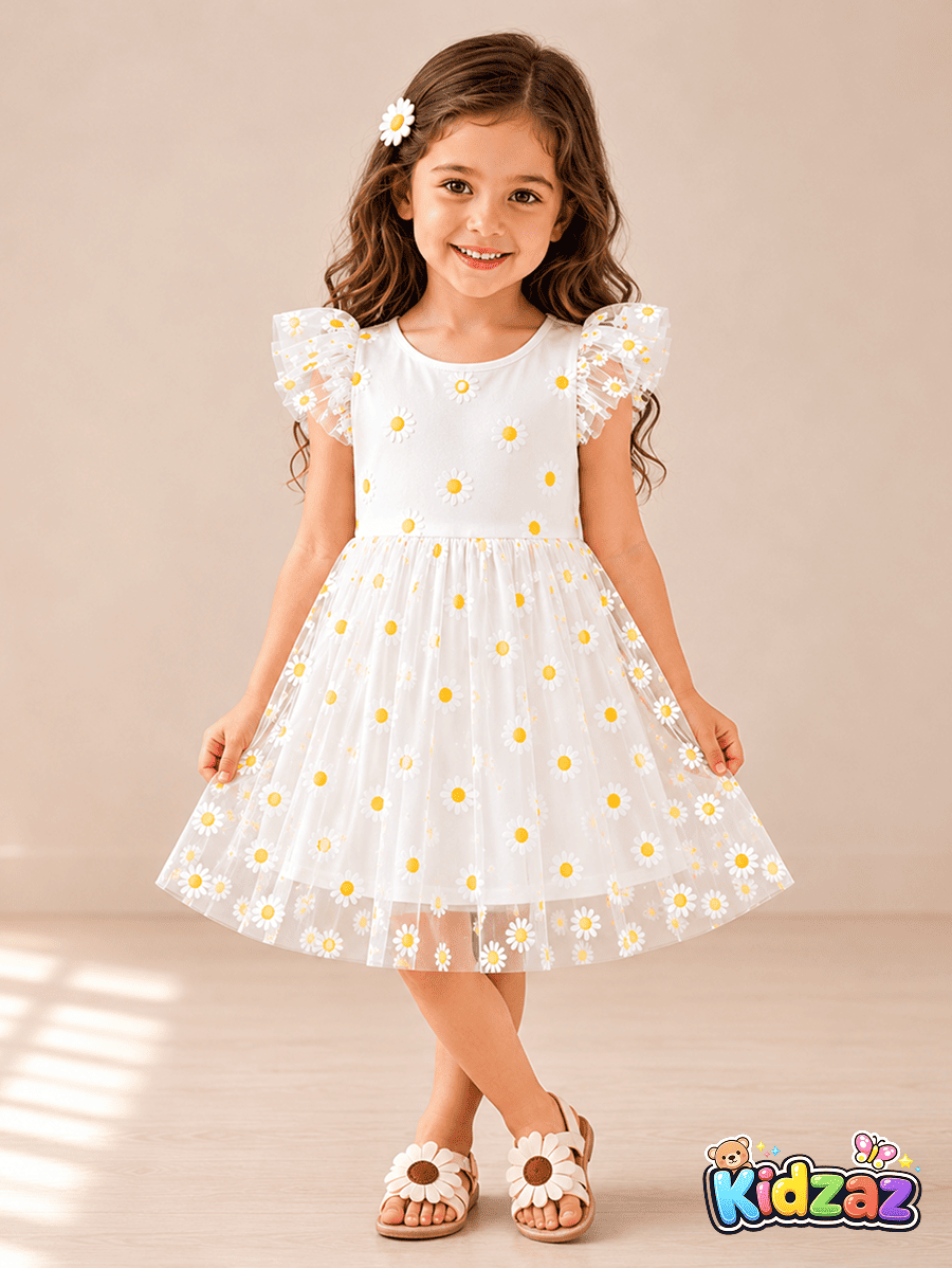Robe d'été blanche à fleurs pour fille