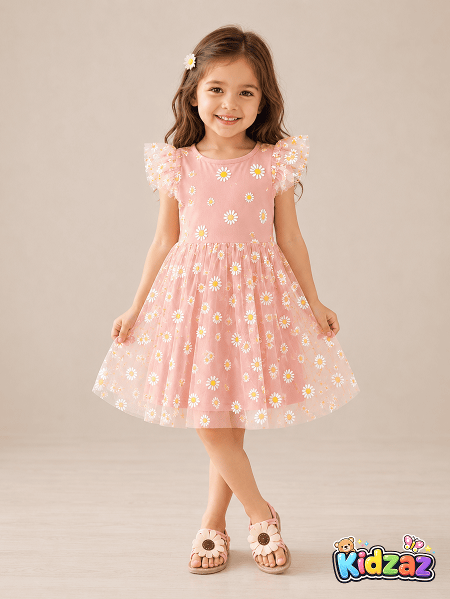 Robe d’été rose à fleurs pour fille