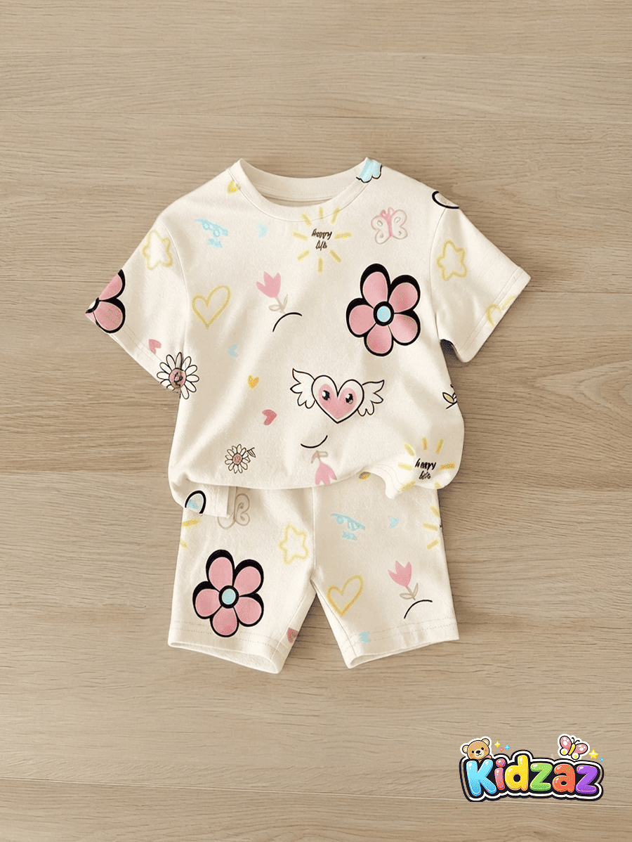 Ensemble short cute fille tenue ete legere coton - Kidzaz