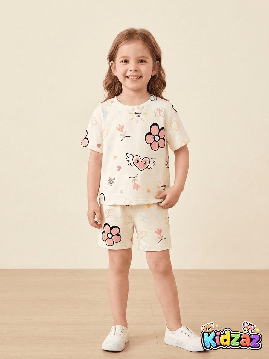 Ensemble short cute fille tenue ete legere coton - Kidzaz
